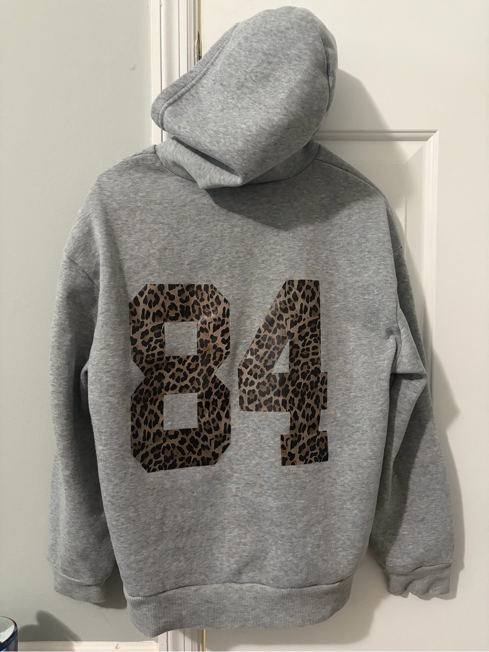 SHEIN Gray Hoodie with Leopard Print "84"